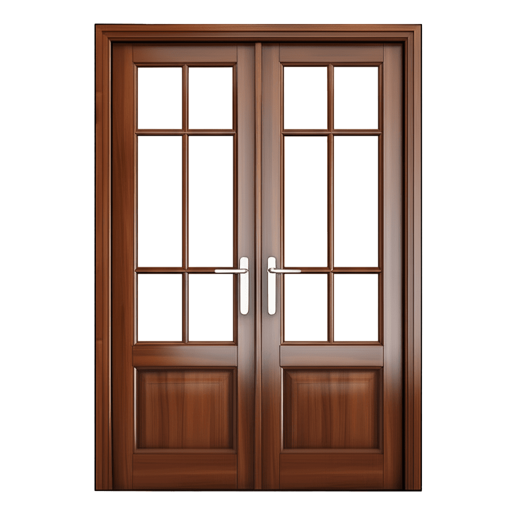 A Dark brown wooden double door on a transparent background