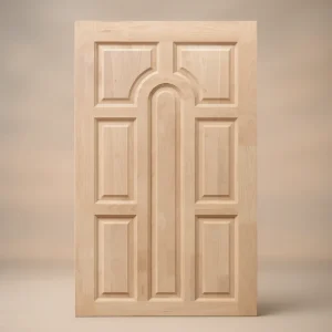 Classic Arched Panel Solid Wood Door Timeless Elegance & Quality Craftsmanship. Standing on a light white background.