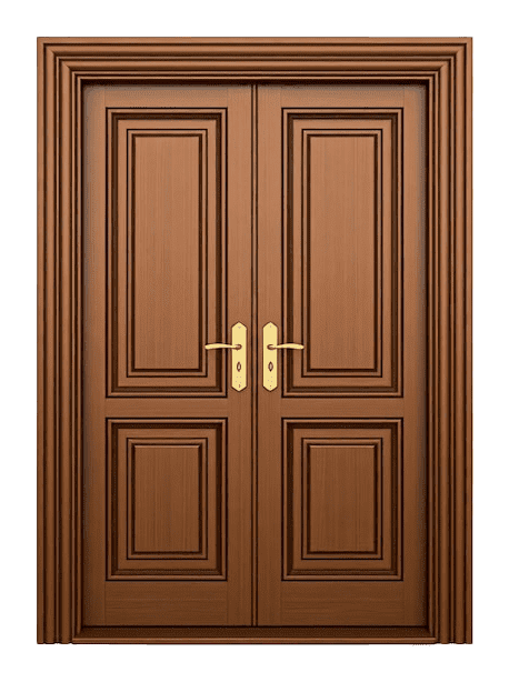 A dark brown Wooden door on a transparent background