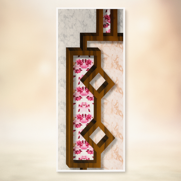 Rose Print PVC Door - Brown Wooden Frame